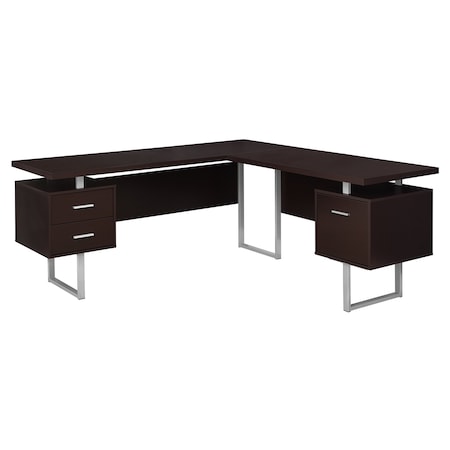 Monarch Specialties Computer Desk, Home Office, Corner, Storage Drawers, 70"L, L Shape, Work, Laptop, Metal, Brown I 7305